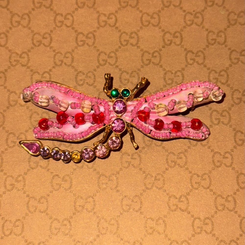 Pink Beaded Dragonfly Brooch